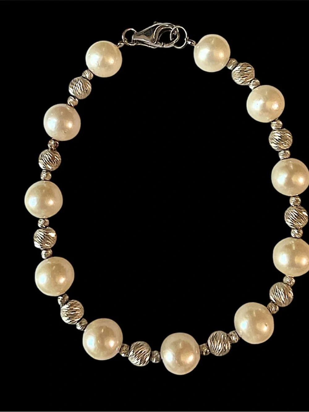 Sterling Silver Faux Pearl Bracelet 7.5”